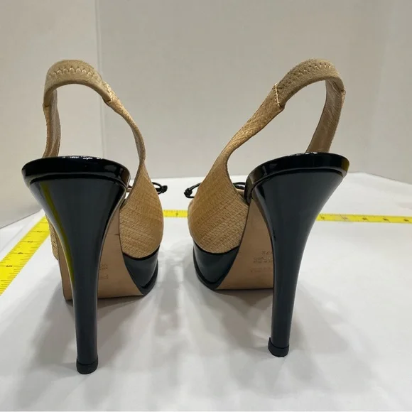 FENDI authentic platform rafia and black patent high heel sling back 37.5 - Picture 10 of 12